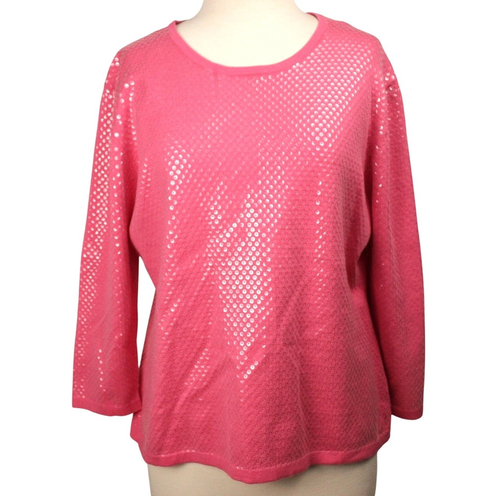 J. McLaughlin Pink Sequin Sweater Medium Cotton Modal Stretch Knit